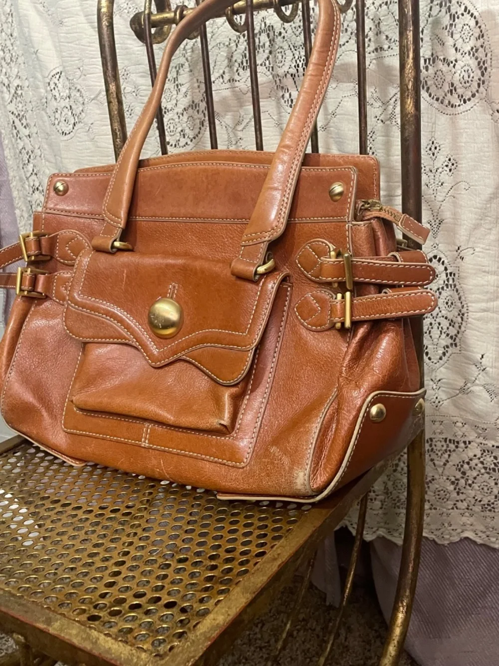 Maxx New York: cognac brown leather satchel
